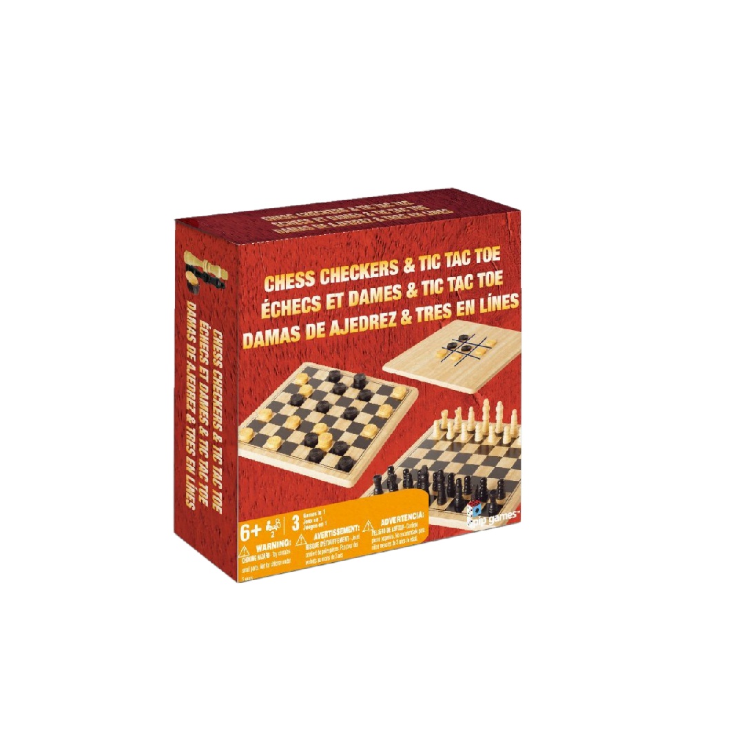 Solid Wood Chess_Checkers_Tic Tac Toe
