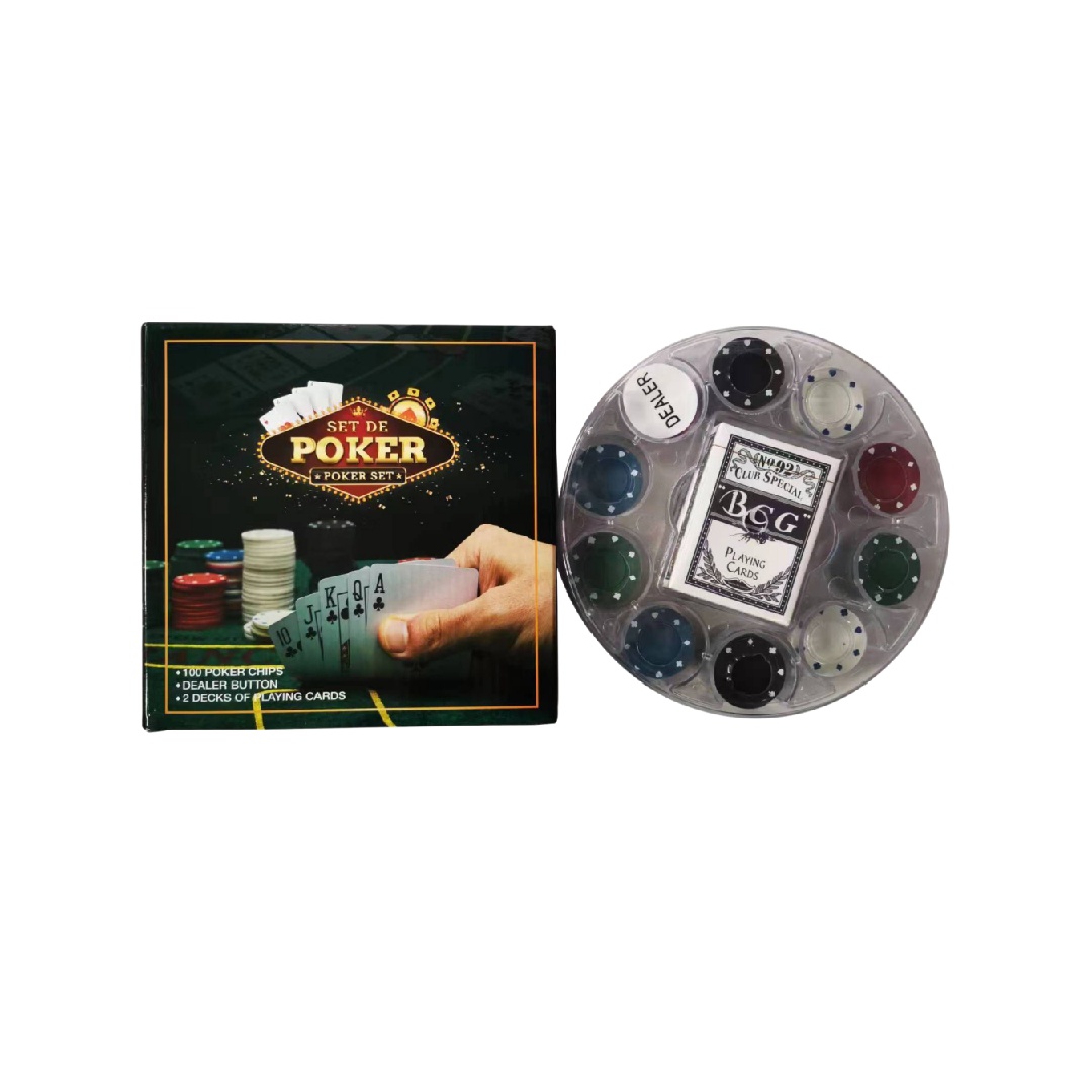 100pcs 4G poker chip in plastic revolving rack, 2 deck cards,1 dealer